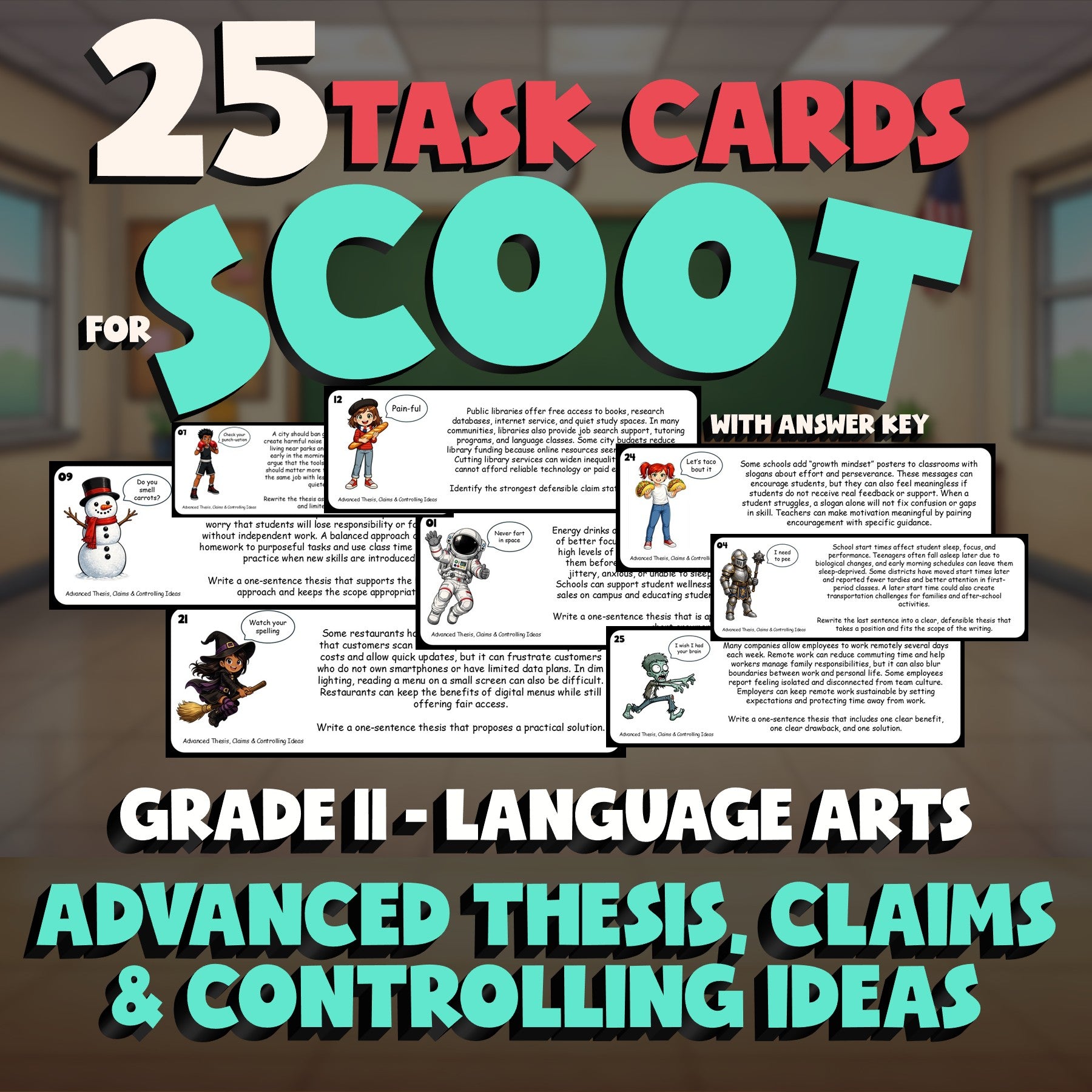 Advanced Thesis, Claims & Controlling Ideas SCOOT TASK CARDS ELA Game - Grade 11