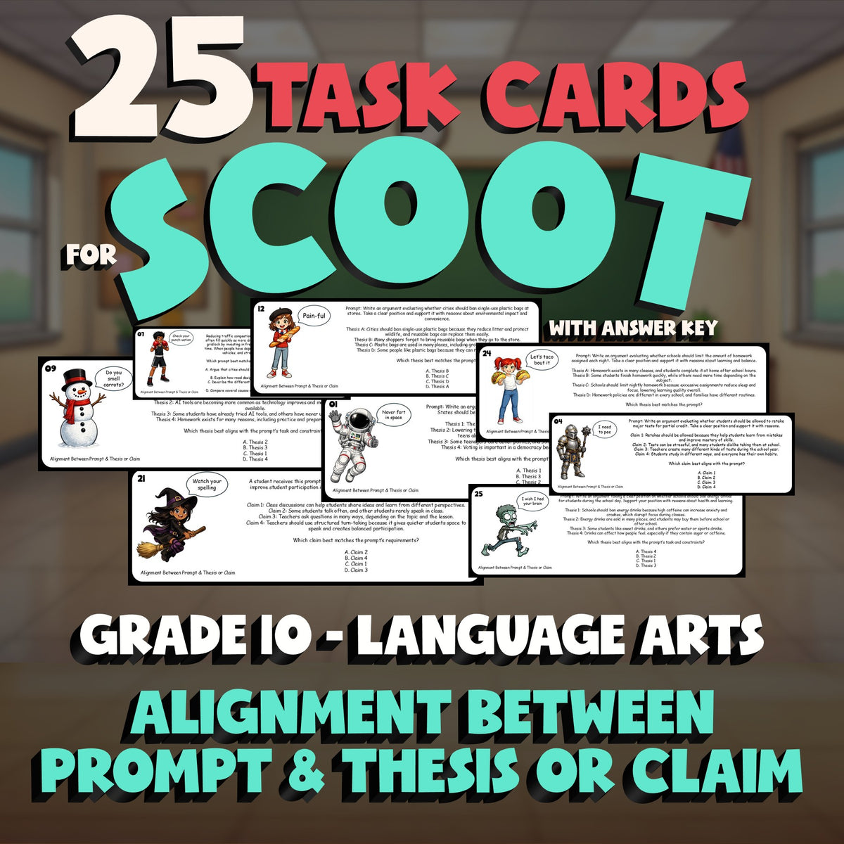 Alignment Between Prompt & Thesis or Claim SCOOT TASK CARDS ELA Game - Grade 10