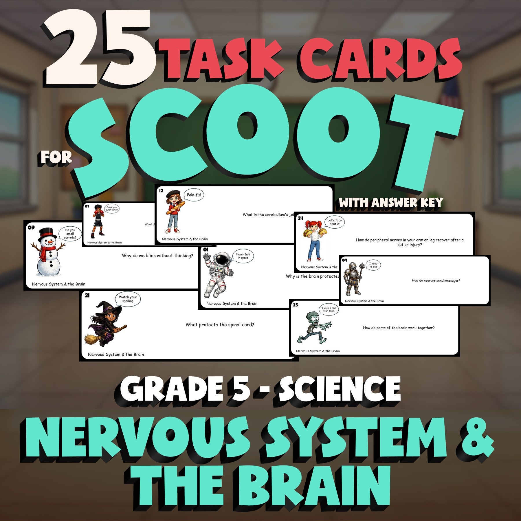 Nervous System & the Brain SCOOT TASK CARDS Science Game - No Prep Grade 5
