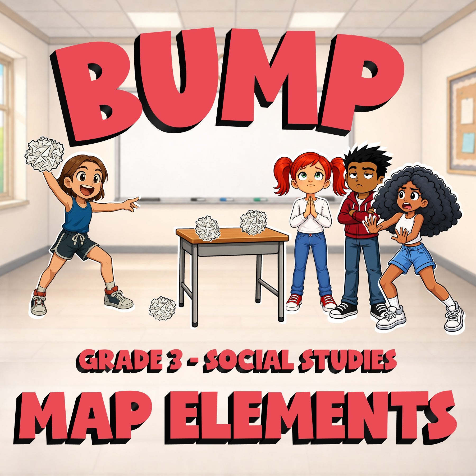 Map Elements BUMP Socials Game - No Prep Grade 3 Review Activity