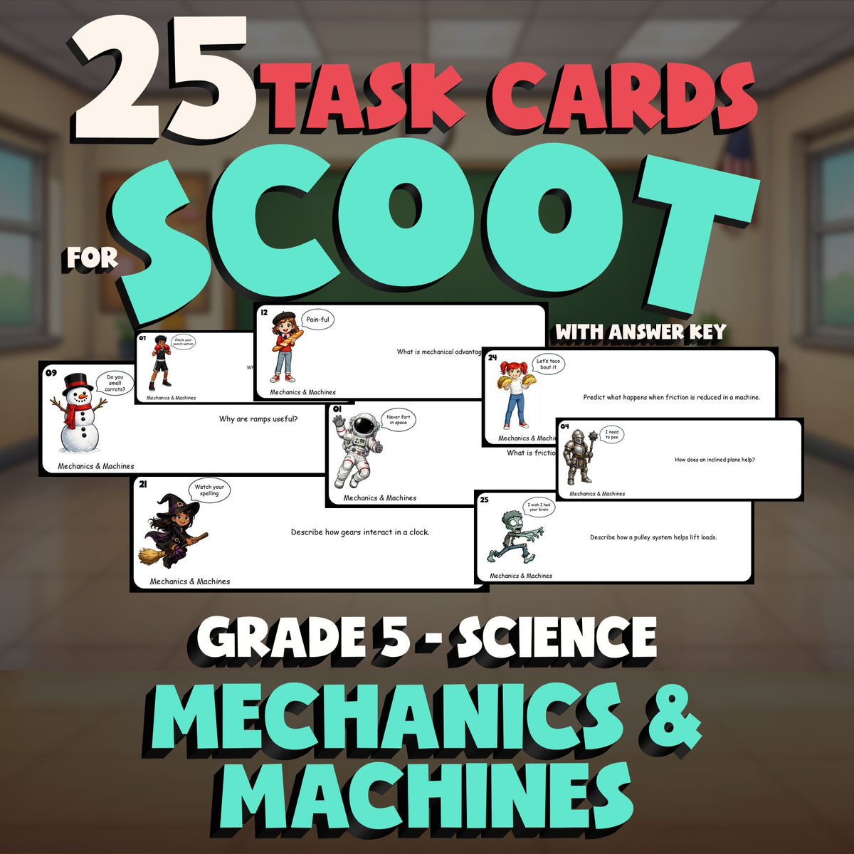 Mechanics & Machines SCOOT TASK CARDS Science Game - No Prep Grade 5 Review
