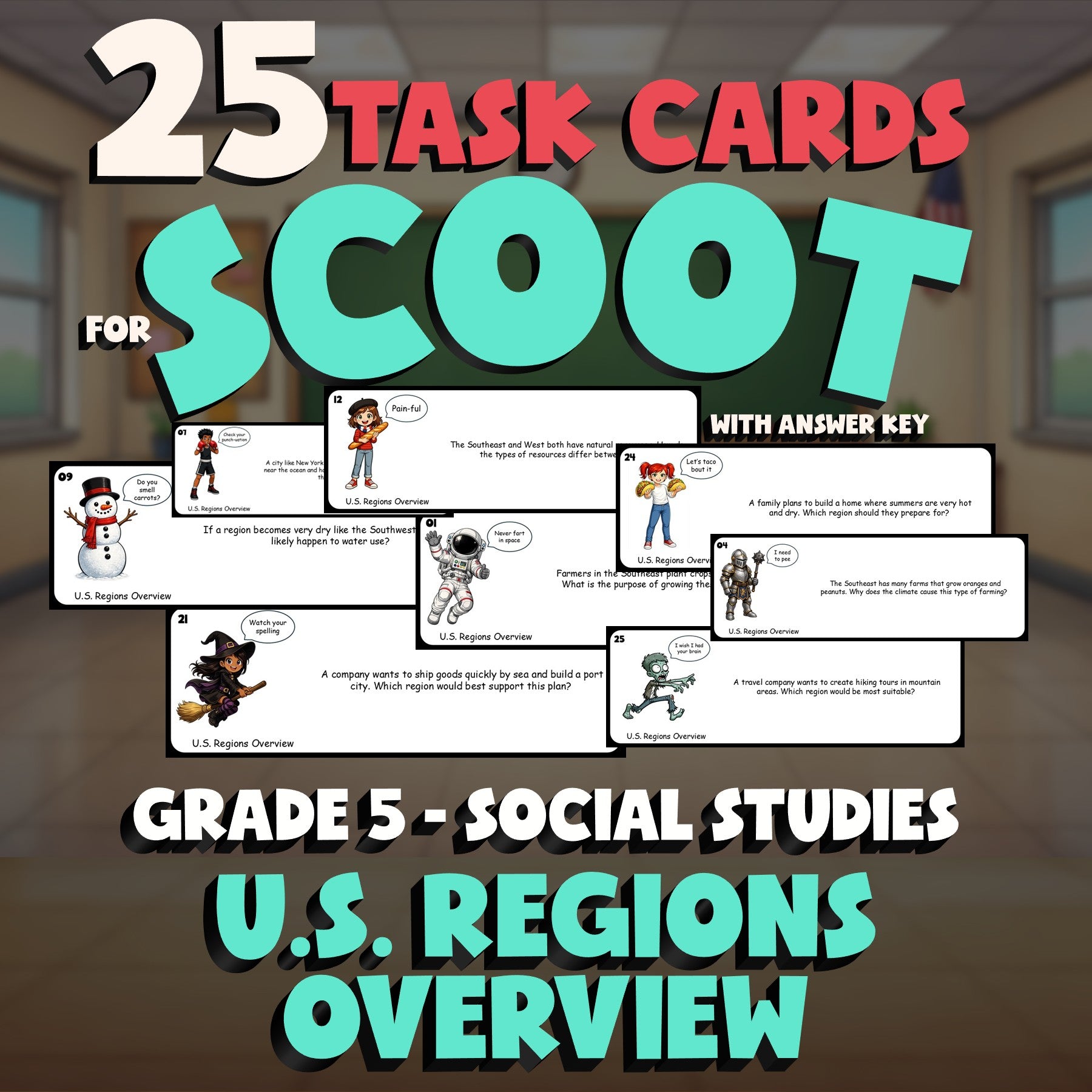 U.S. Regions Overview SCOOT TASK CARDS Socials Game - No Prep Grade 5 Review