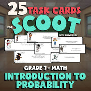 Introduction to Probability SCOOT TASK CARDS Math Game - No Prep Grade 7 Review