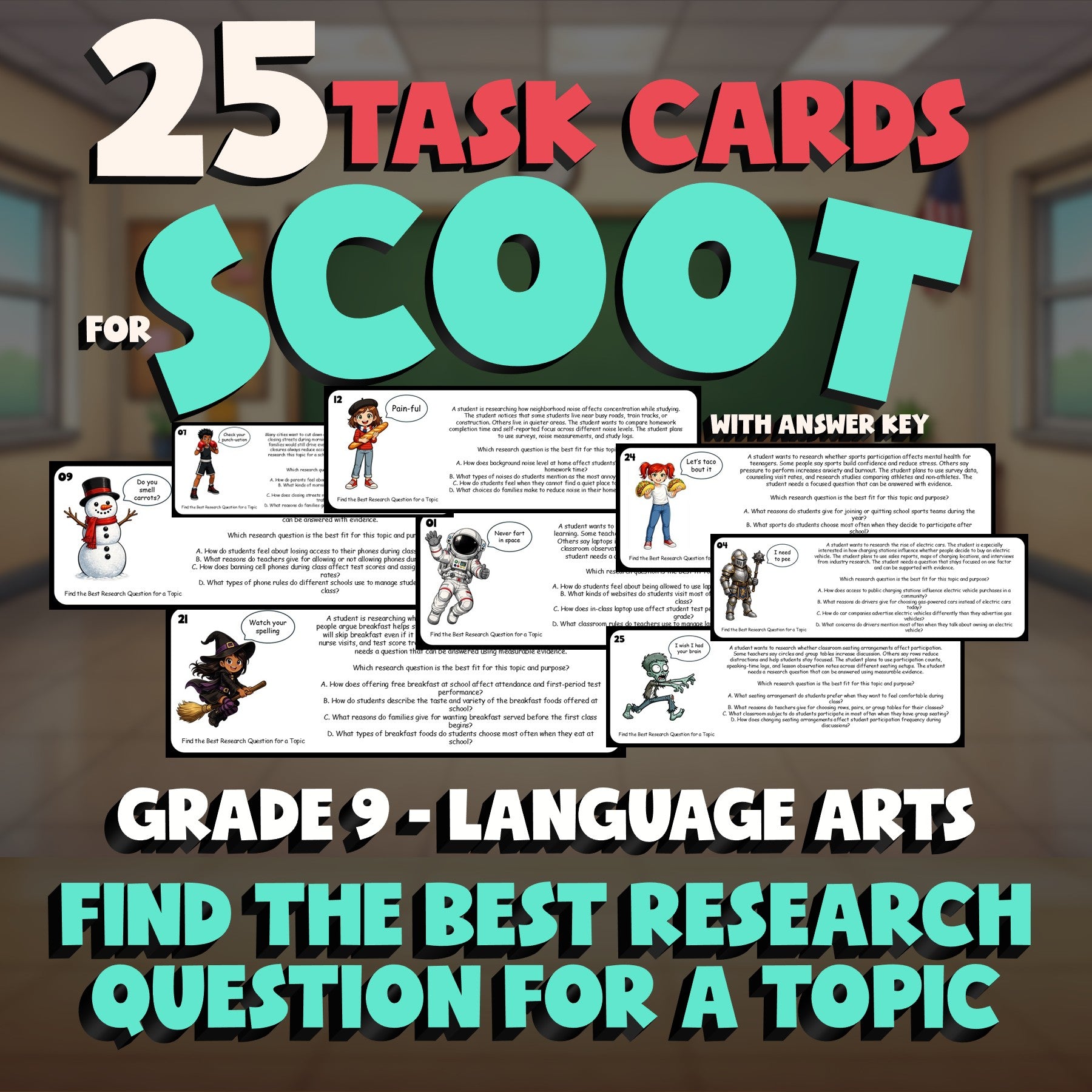 Find the Best Research Question for a Topic SCOOT TASK CARDS ELA Game - Grade 9