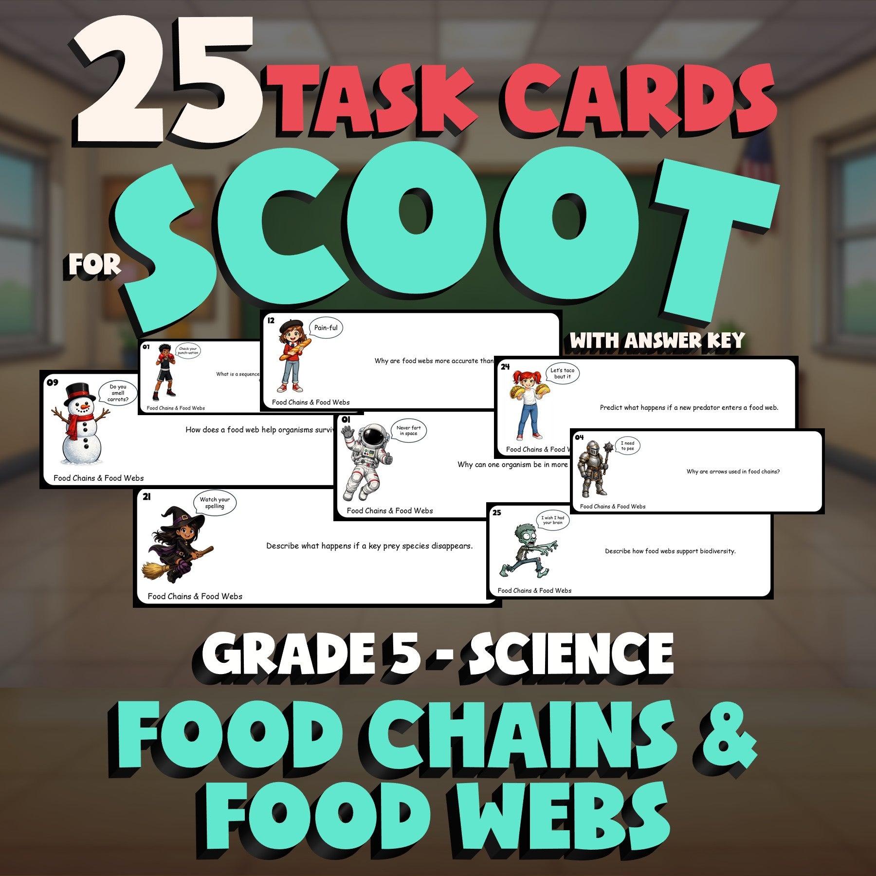 Food Chains & Food Webs SCOOT TASK CARDS Science Game - No Prep Grade 5 Review