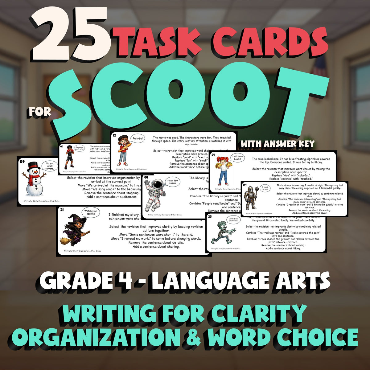 Writing for Clarity Organization & Word Choice SCOOT TASK CARDS ELA Game Grade 4