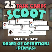 Order of Operations (PEDMAS) SCOOT TASK CARDS Math Game - No Prep Grade 8 Review