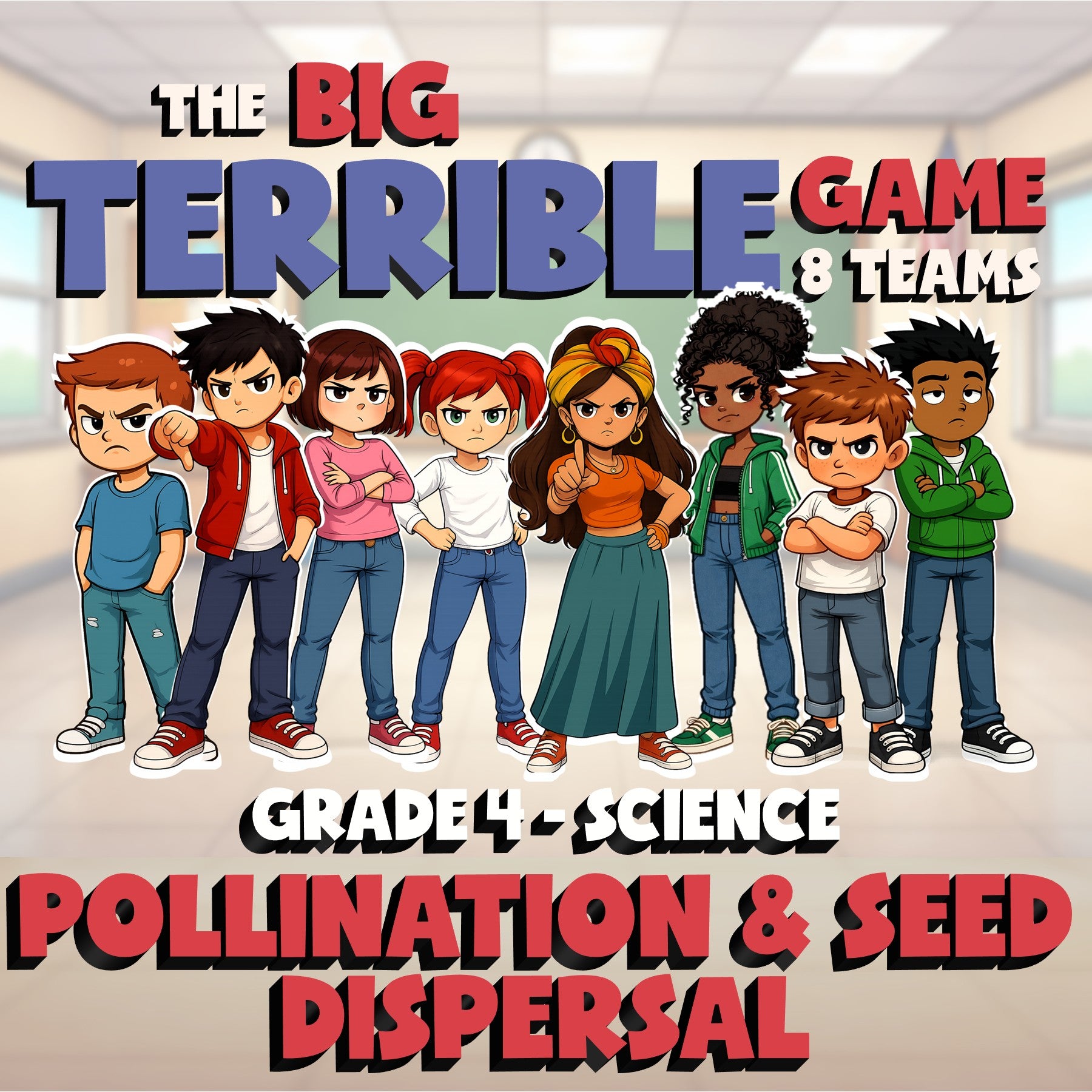 Pollination & Seed Dispersal BIG TERRIBLE GAME - No Prep Grade 4 Science Review