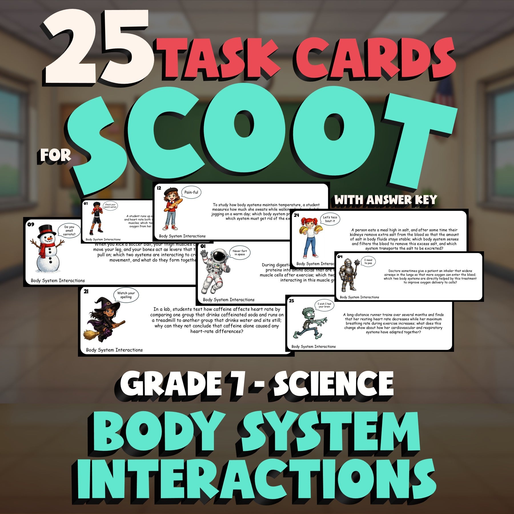 Body System Interactions SCOOT TASK CARDS Science Game - No Prep Grade 7 Review