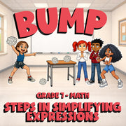 Steps in Simplifying Expressions BUMP Math Game - No Prep Grade 7 Review