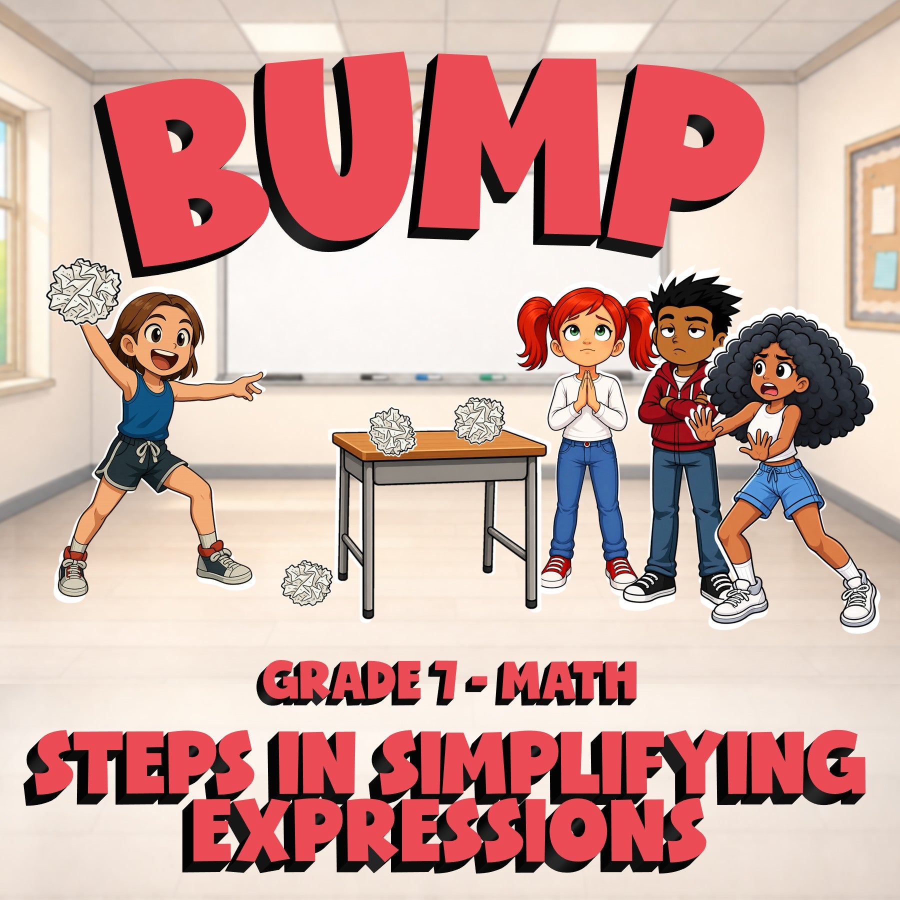 Steps in Simplifying Expressions BUMP Math Game - No Prep Grade 7 Review