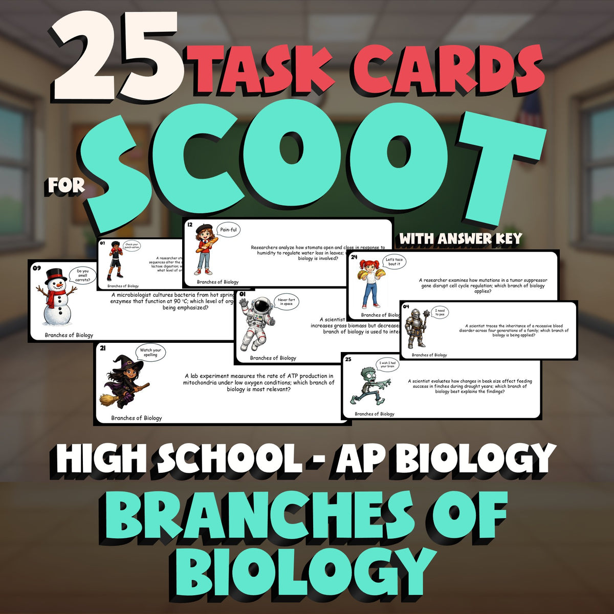 Branches of Biology SCOOT TASK CARDS Science Game - No Prep AP Biology Review