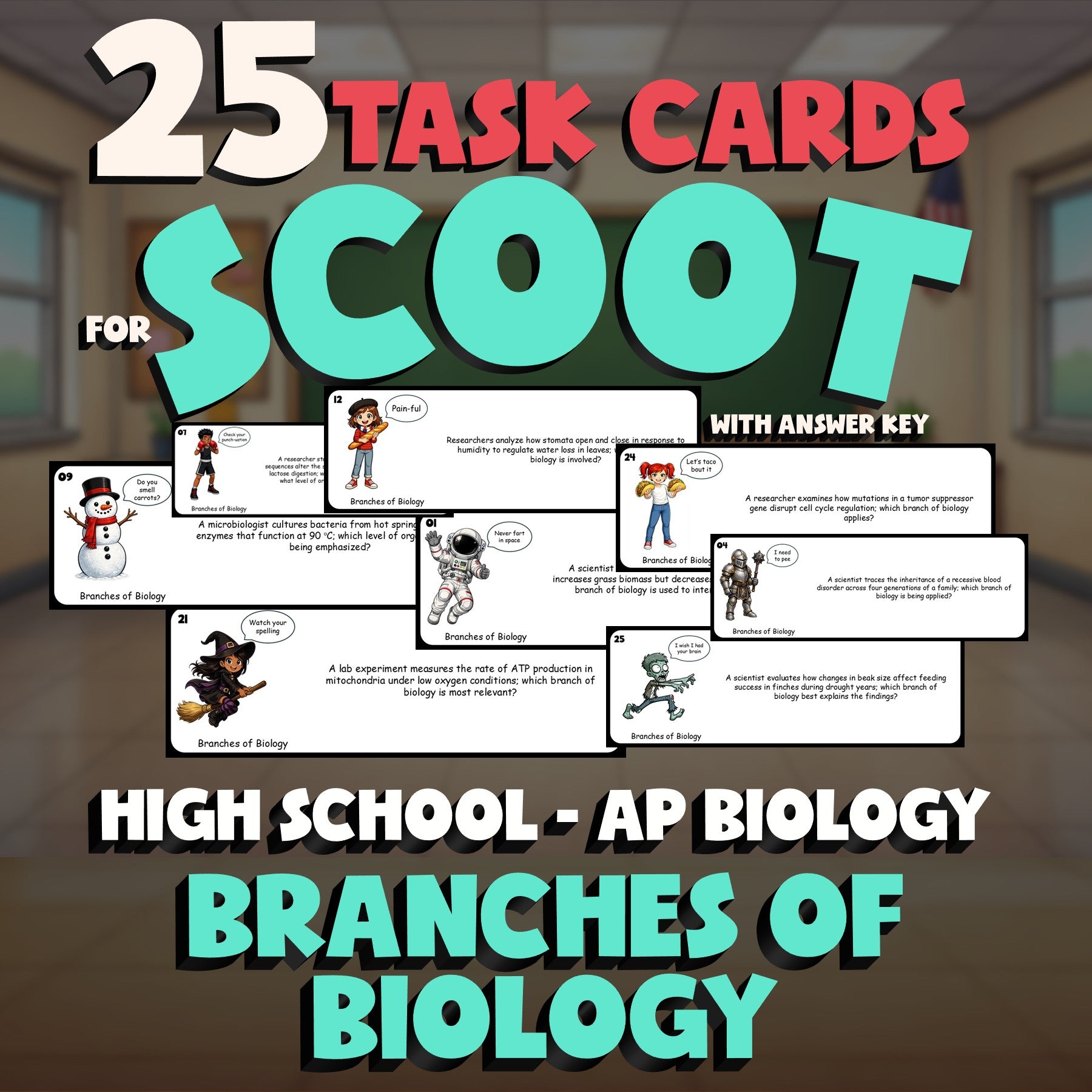 Branches of Biology SCOOT TASK CARDS Science Game - No Prep AP Biology Review
