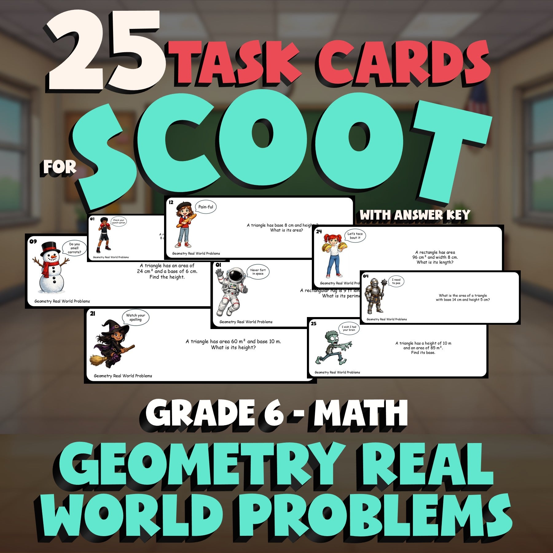 Geometry Real World Problems SCOOT TASK CARDS Math Game - No Prep Grade 6 Review