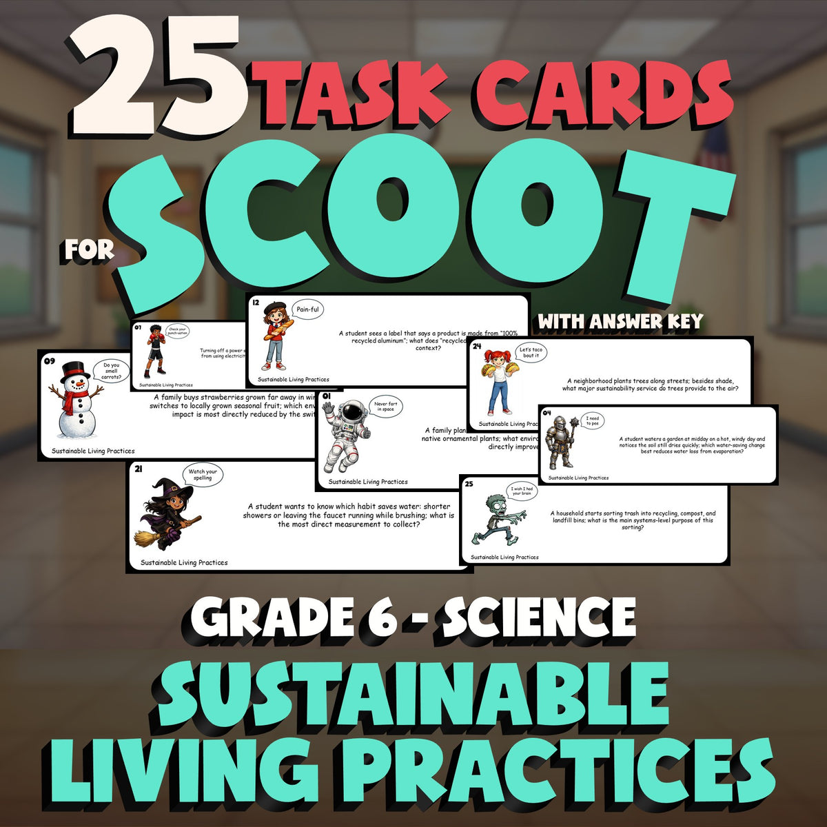 Sustainable Living Practices SCOOT TASK CARDS Science Game - No Prep Grade 6