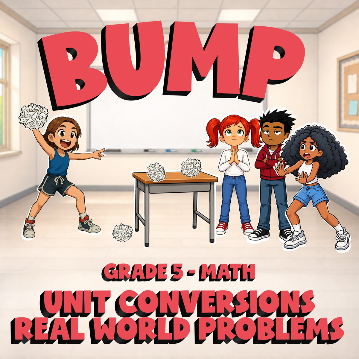 Unit Conversions Real World Problems BUMP Math Game - No Prep Grade 5 Review