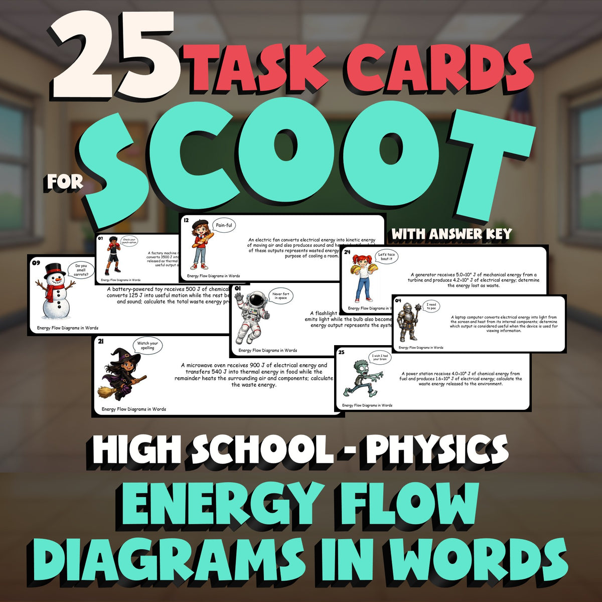 Energy Flow Diagrams in Words SCOOT TASK CARDS Science Game - No Prep Physics