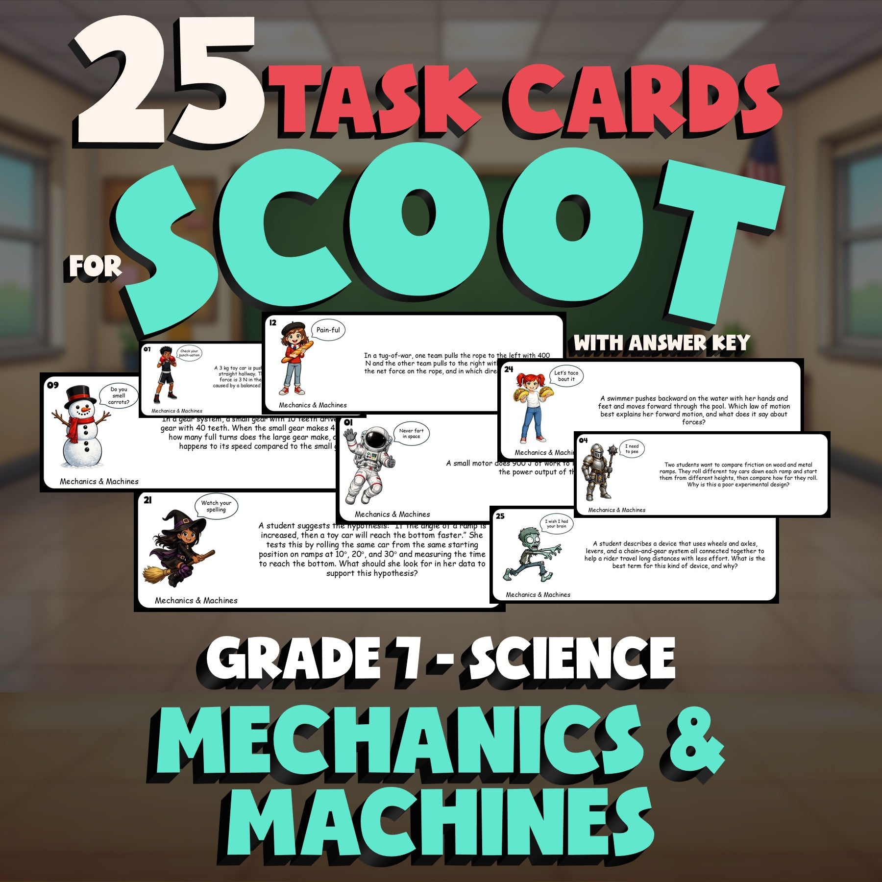 Mechanics & Machines SCOOT TASK CARDS Science Game - No Prep Grade 7 Review