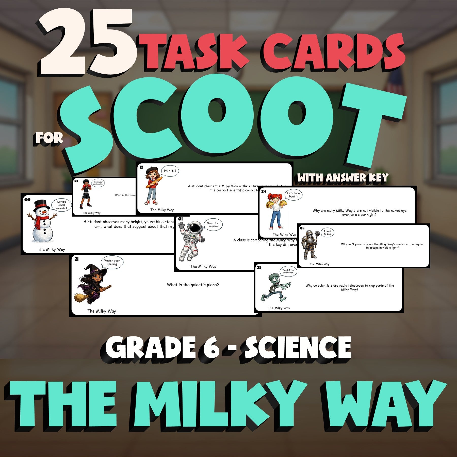 The Milky Way SCOOT TASK CARDS Science Game - No Prep Grade 6 Review Activity