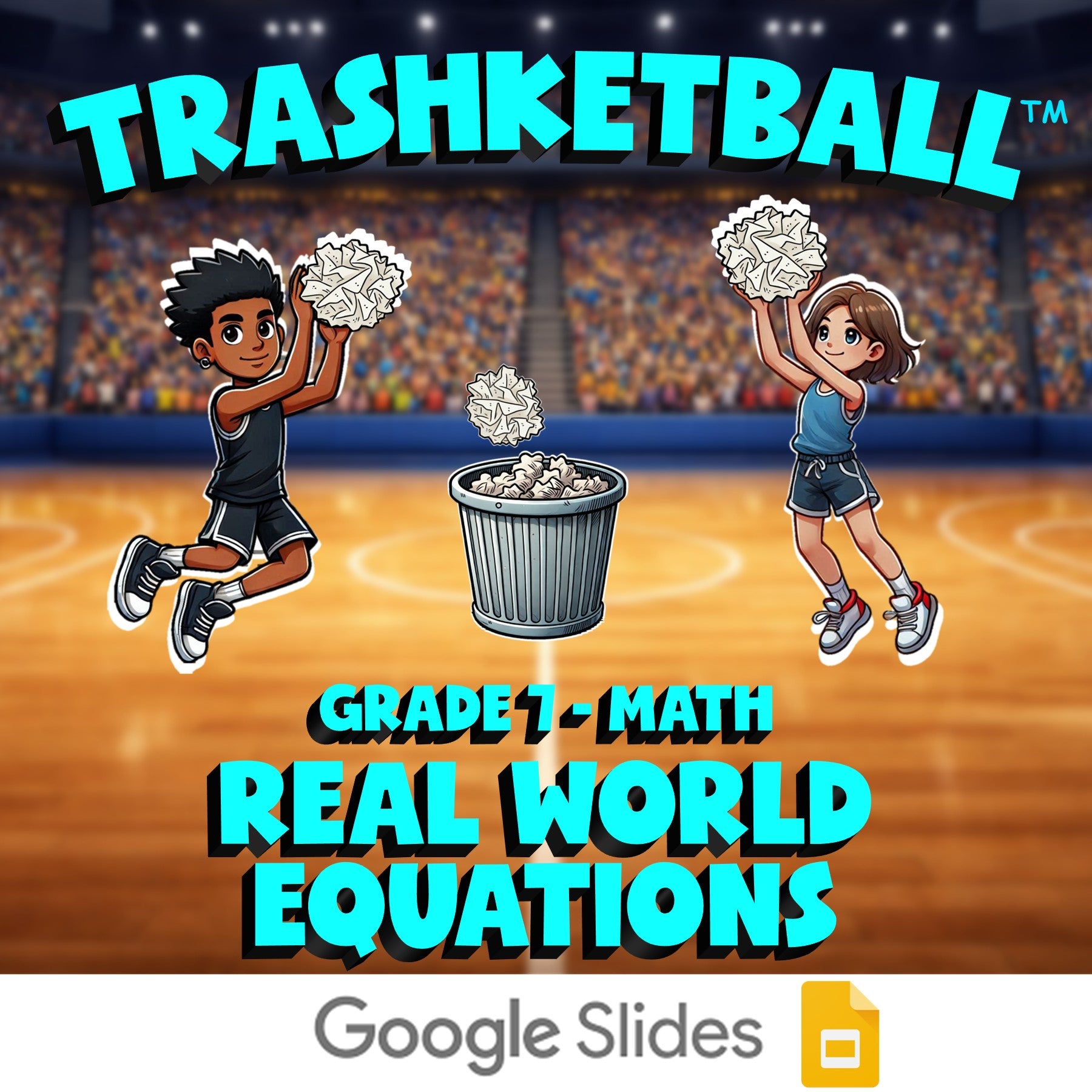 Real World Equations TRASHKETBALL Math Game - No Prep Grade 7 Review Activity