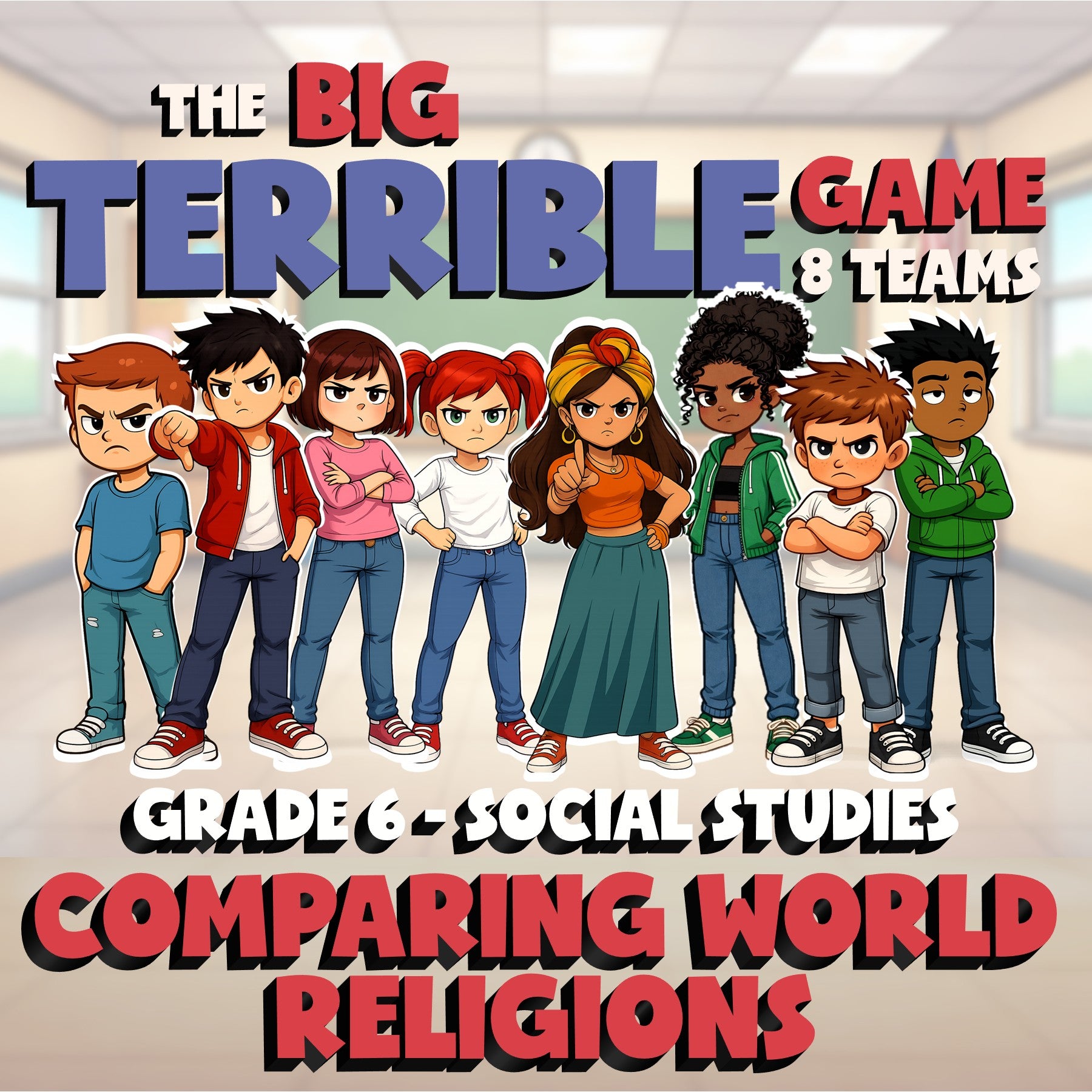 Comparing World Religions BIG TERRIBLE GAME - No Prep Grade 6 Socials Review