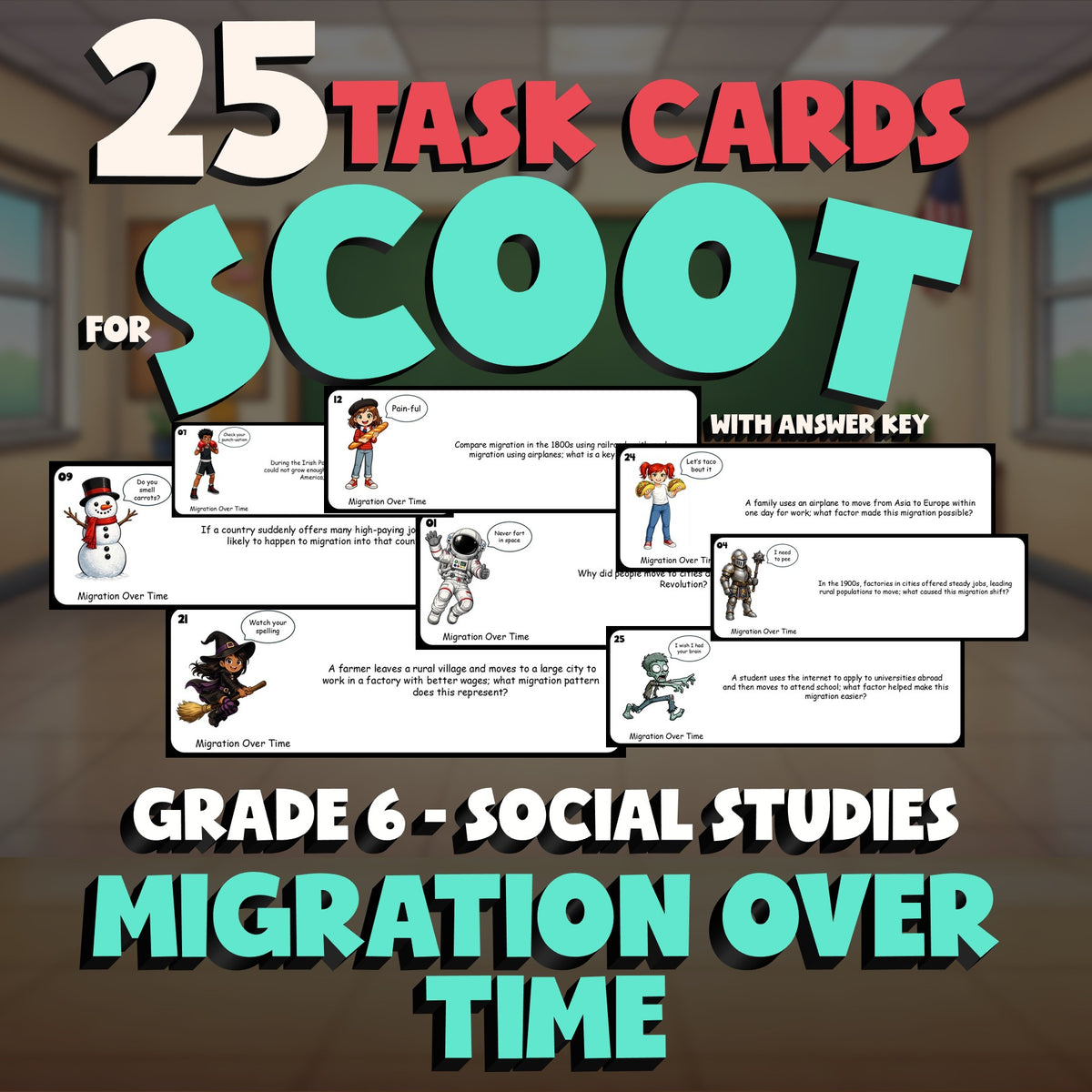 Migration Over Time SCOOT TASK CARDS Socials Game - No Prep Grade 6 Review