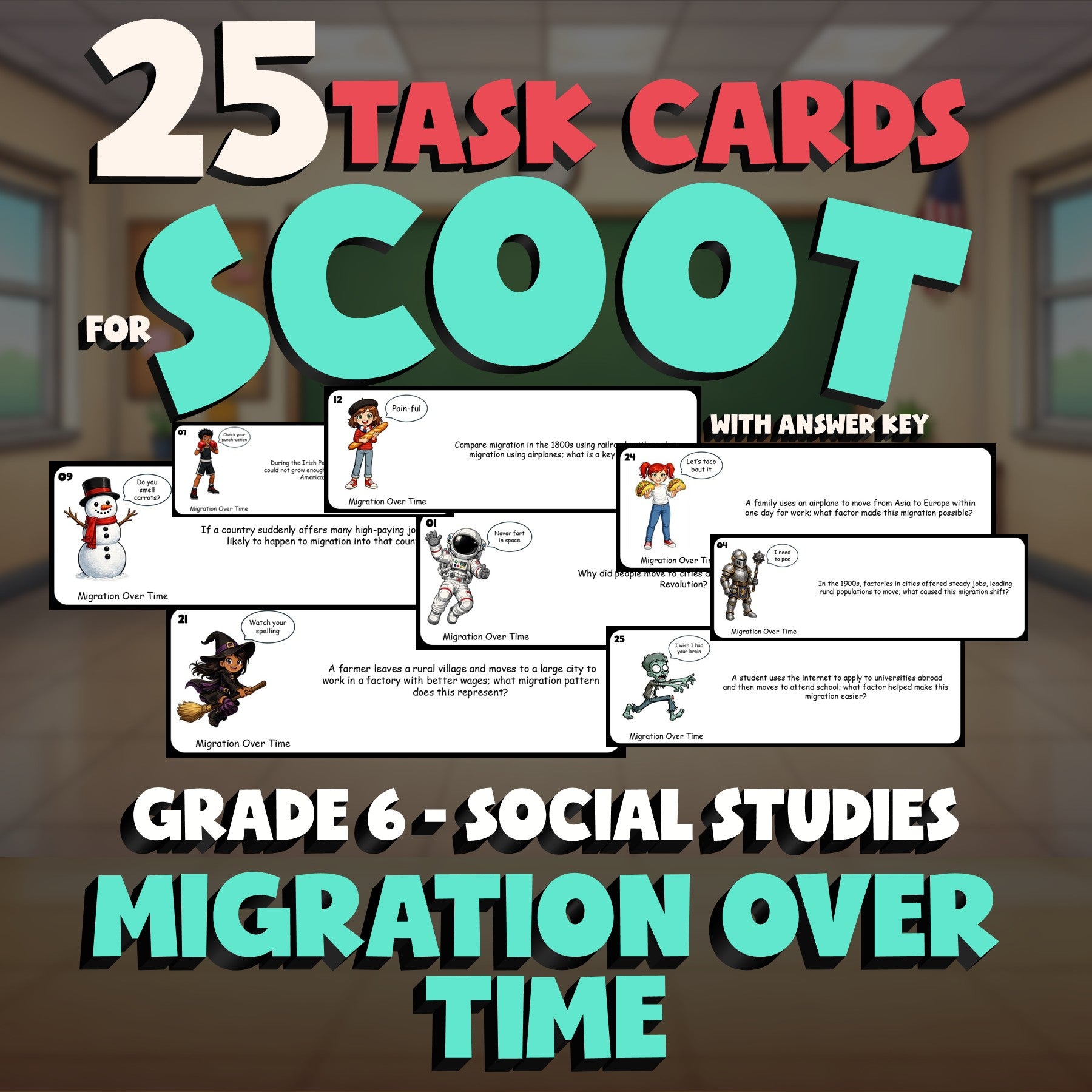 Migration Over Time SCOOT TASK CARDS Socials Game - No Prep Grade 6 Review