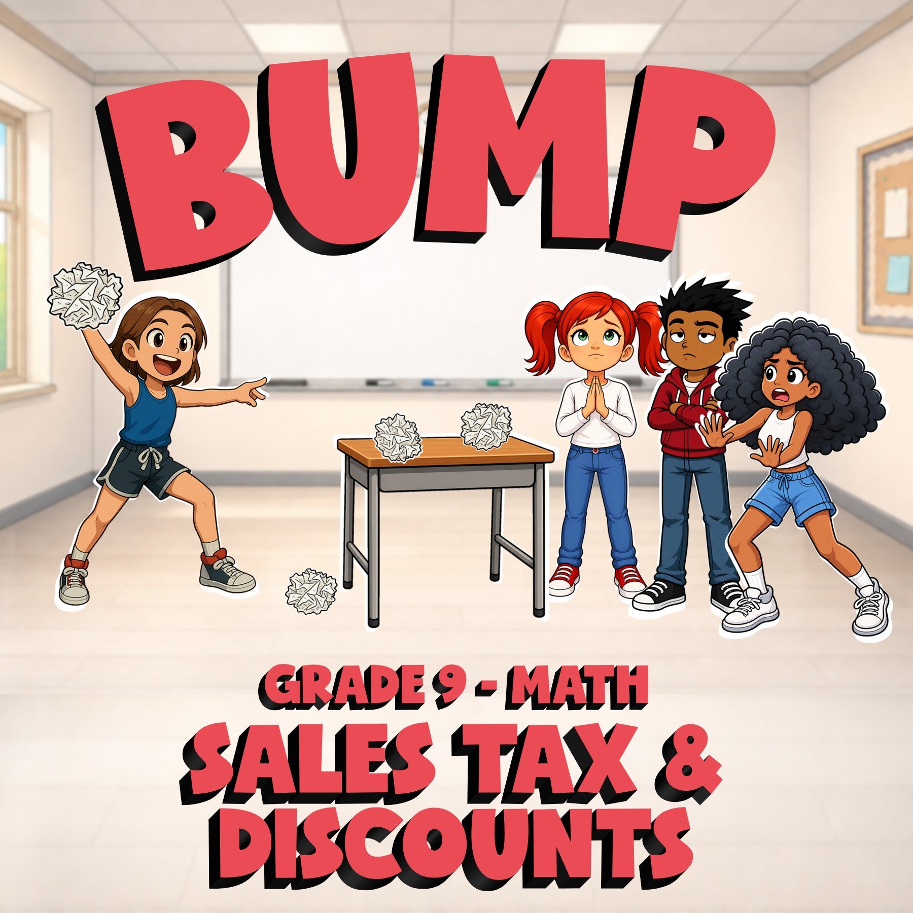 Sales Tax & Discounts BUMP Math Game - No Prep Grade 9 Review Activity