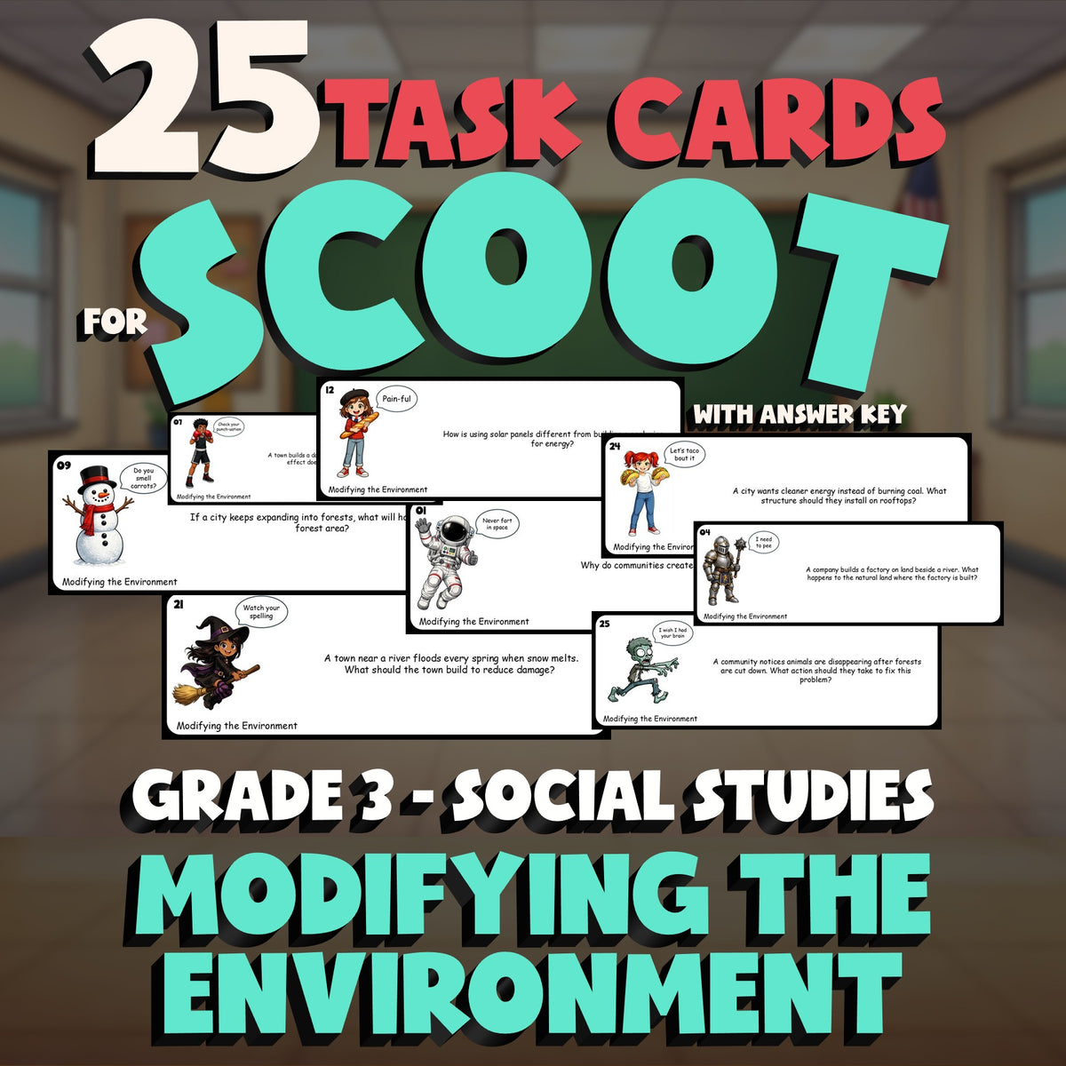 Modifying the Environment SCOOT TASK CARDS Socials Game - No Prep Grade 3 Review