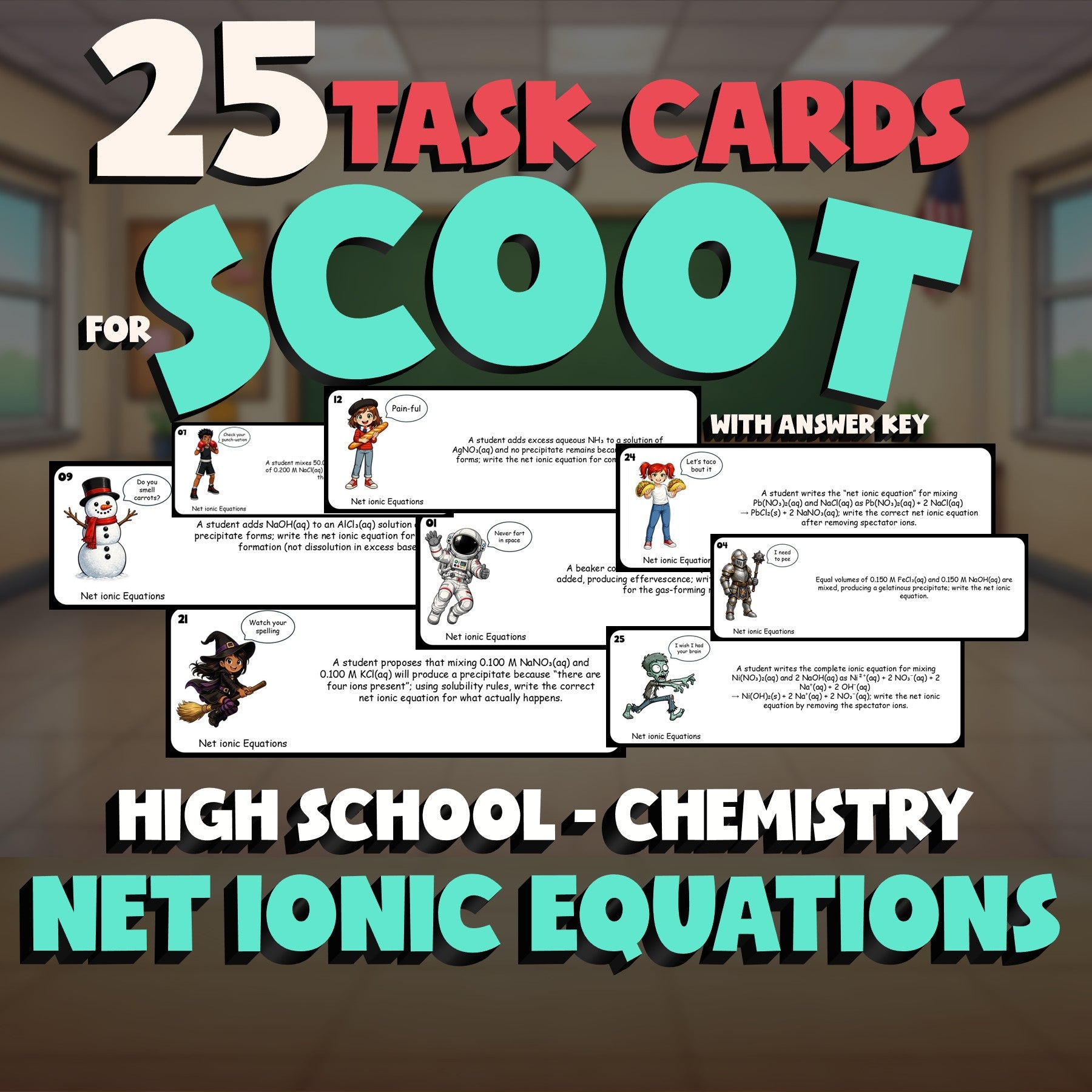 Net ionic Equations SCOOT TASK CARDS Science Game - No Prep Chemistry Review
