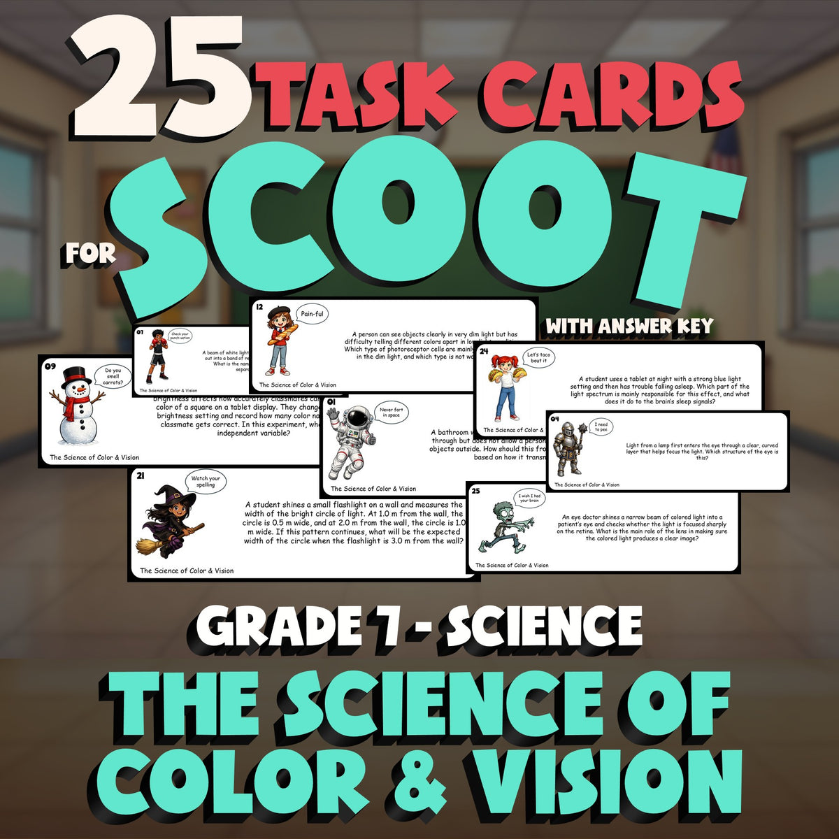 The Science of Color & Vision SCOOT TASK CARDS Science Game - No Prep Grade 7