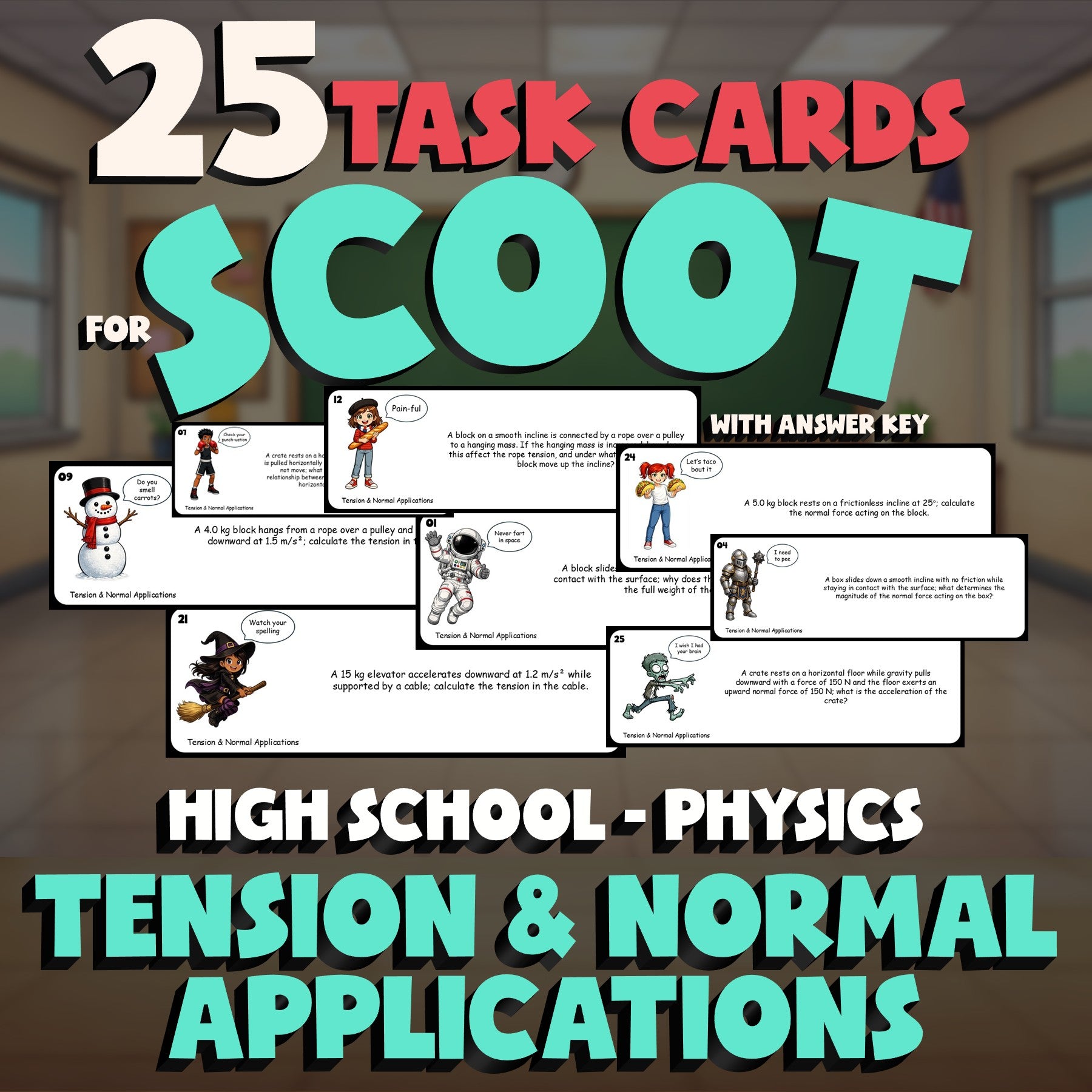 Tension & Normal Applications SCOOT TASK CARDS Science Game - No Prep Physics