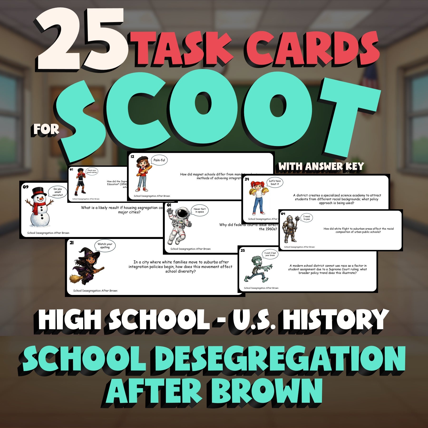 School Desegregation After Brown SCOOT TASK CARDS U.S. History Game - No Prep
