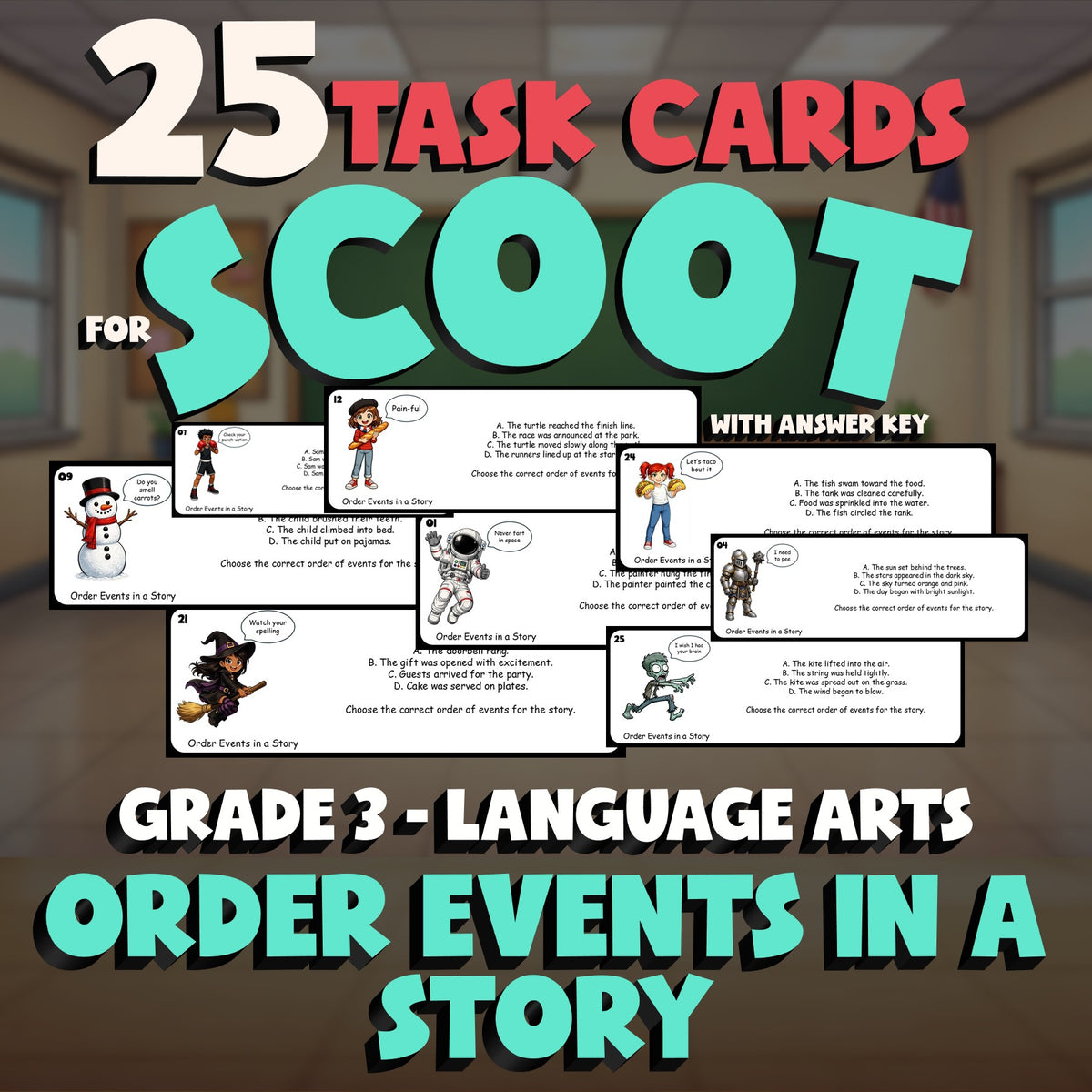 Order Events in a Story SCOOT TASK CARDS ELA Game - No Prep Grade 3 Review