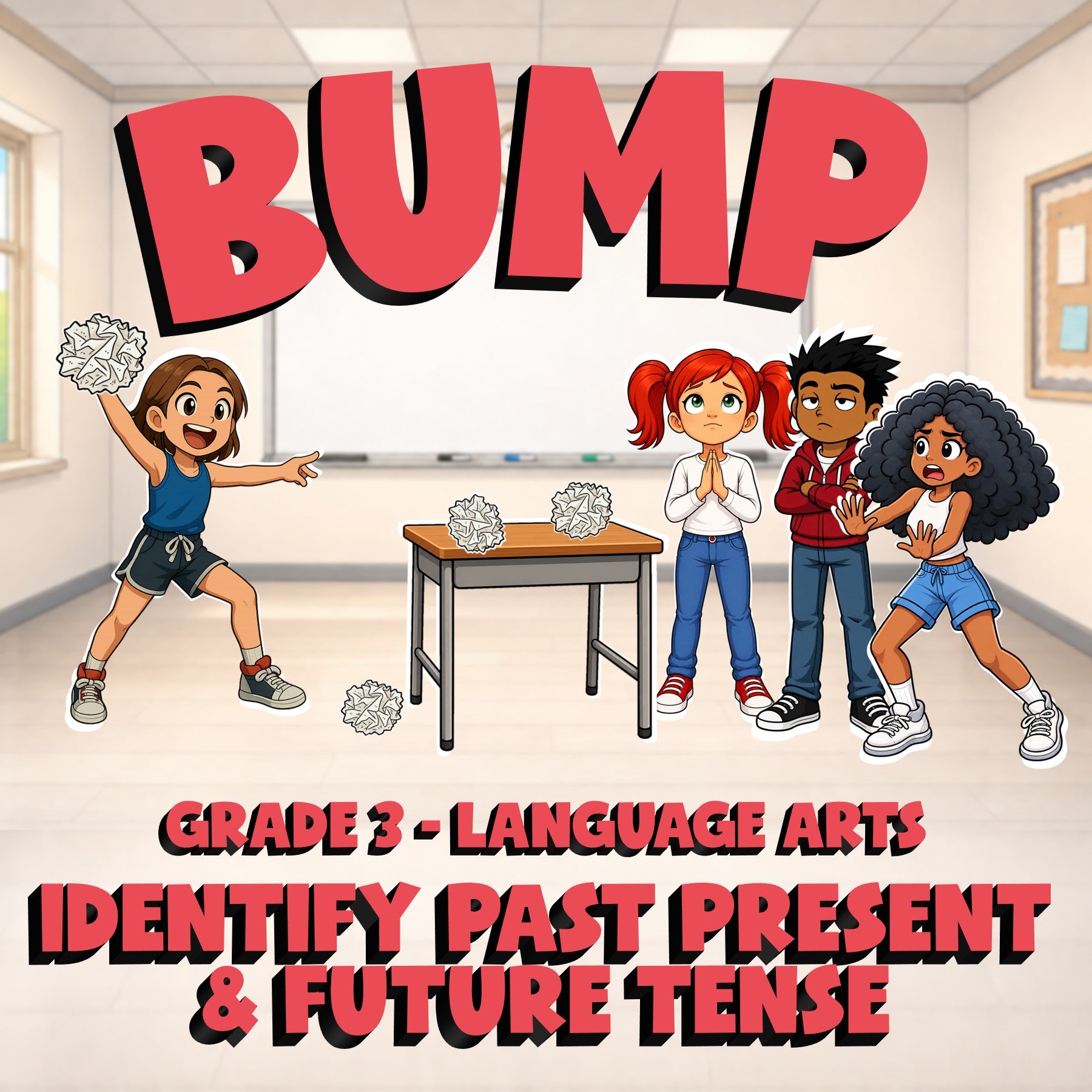 Identify Past Present & Future Tense BUMP ELA Game - No Prep Grade 3 Review
