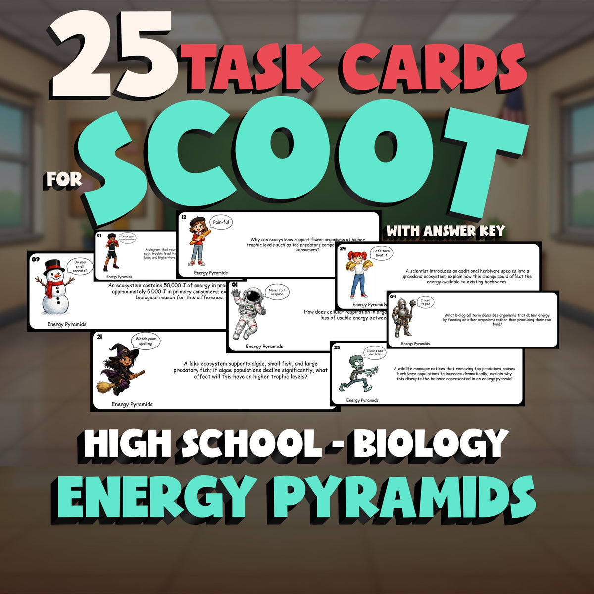Energy Pyramids SCOOT TASK CARDS Science Game - No Prep Biology Review Activity