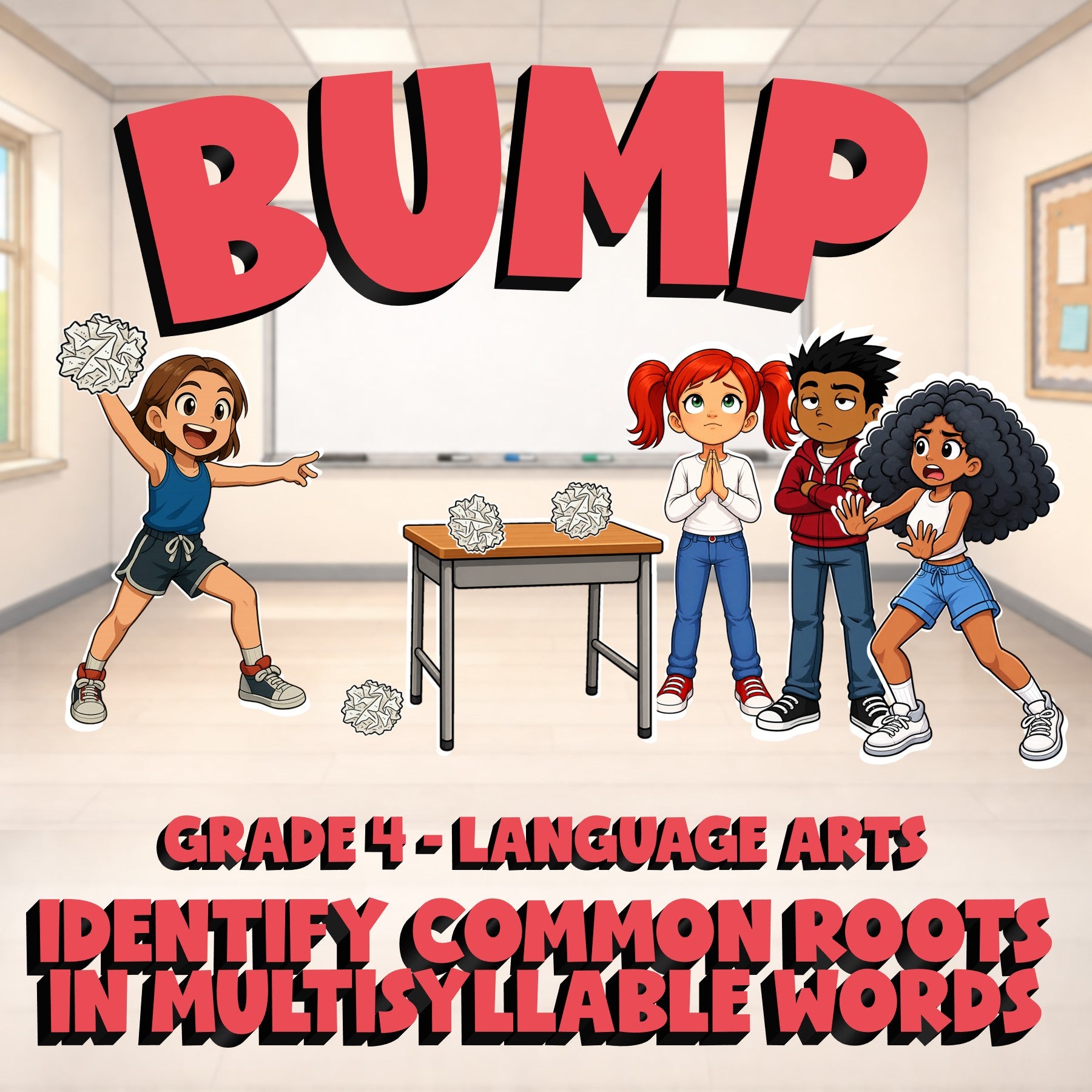 Identify Common Roots in Multisyllable Words BUMP ELA Game - No Prep Grade 4