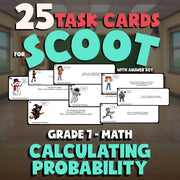 Calculating Probability SCOOT TASK CARDS Math Game - No Prep Grade 7 Review