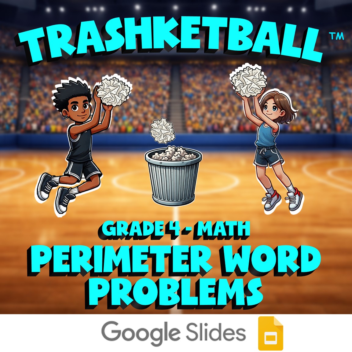 Perimeter Word Problems TRASHKETBALL Math Game - No Prep Grade 4 Review Activity