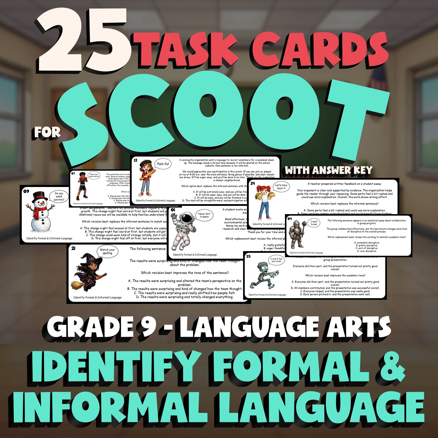 Identify Formal & Informal Language SCOOT TASK CARDS ELA Game - No Prep Grade 9