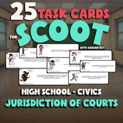 Jurisdiction of Courts SCOOT TASK CARDS Civics Game - No Prep Review Activity