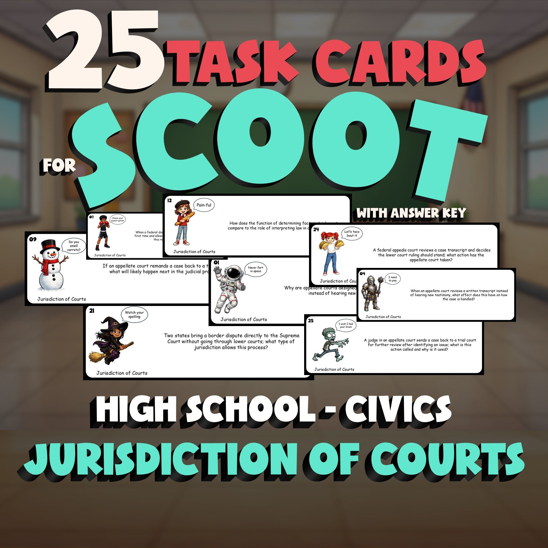 Jurisdiction of Courts SCOOT TASK CARDS Civics Game - No Prep Review Activity