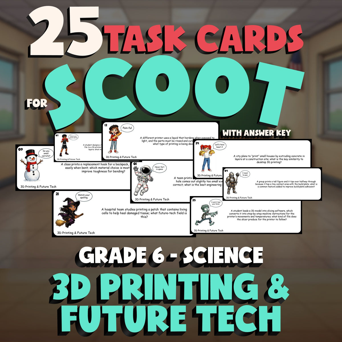 3D Printing & Future Tech SCOOT TASK CARDS Science Game - No Prep Grade 6 Review