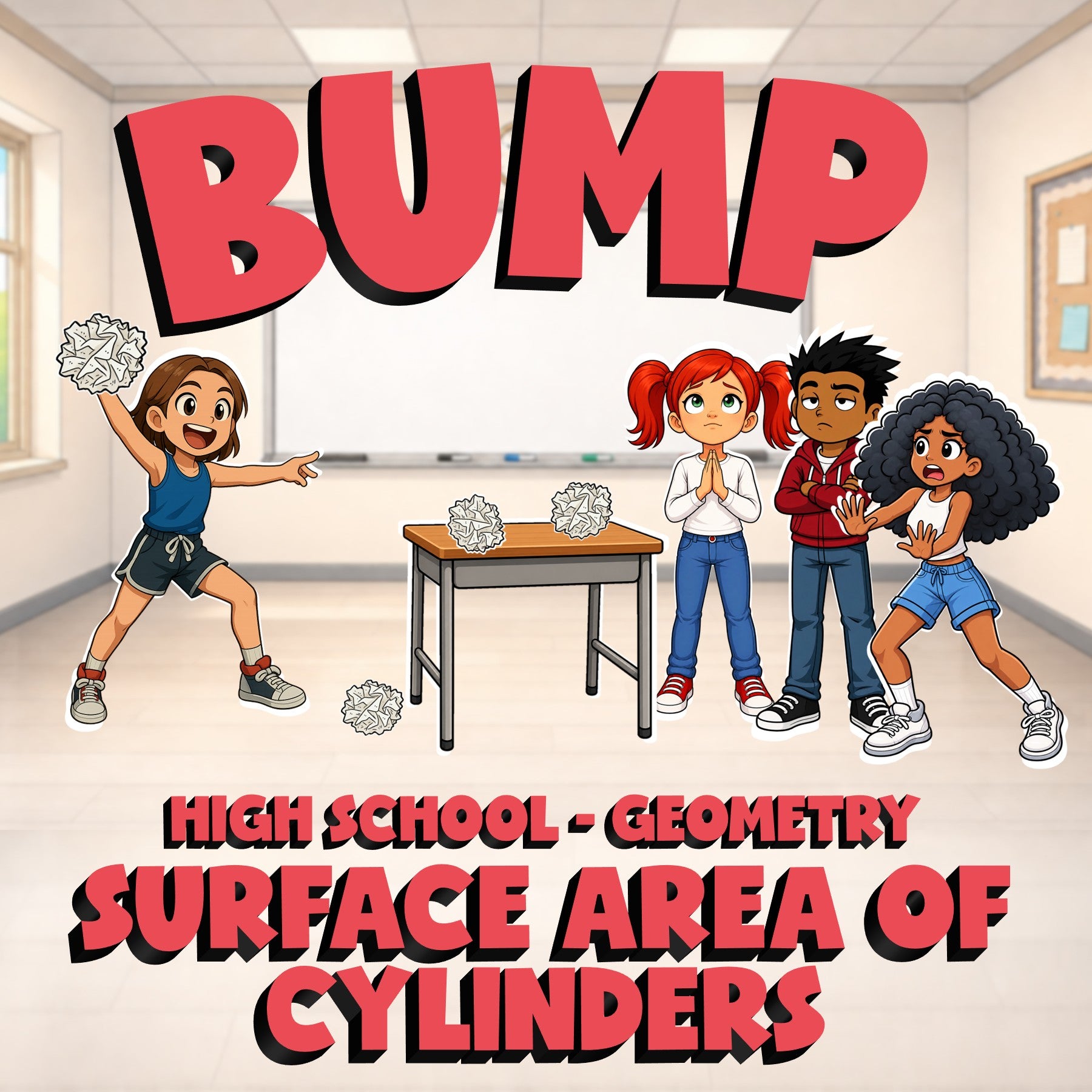 Surface Area of Cylinders BUMP Math Game - No Prep Geometry Review Activity