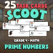 Prime Numbers SCOOT TASK CARDS Math Game - No Prep Grade 4 Review Activity
