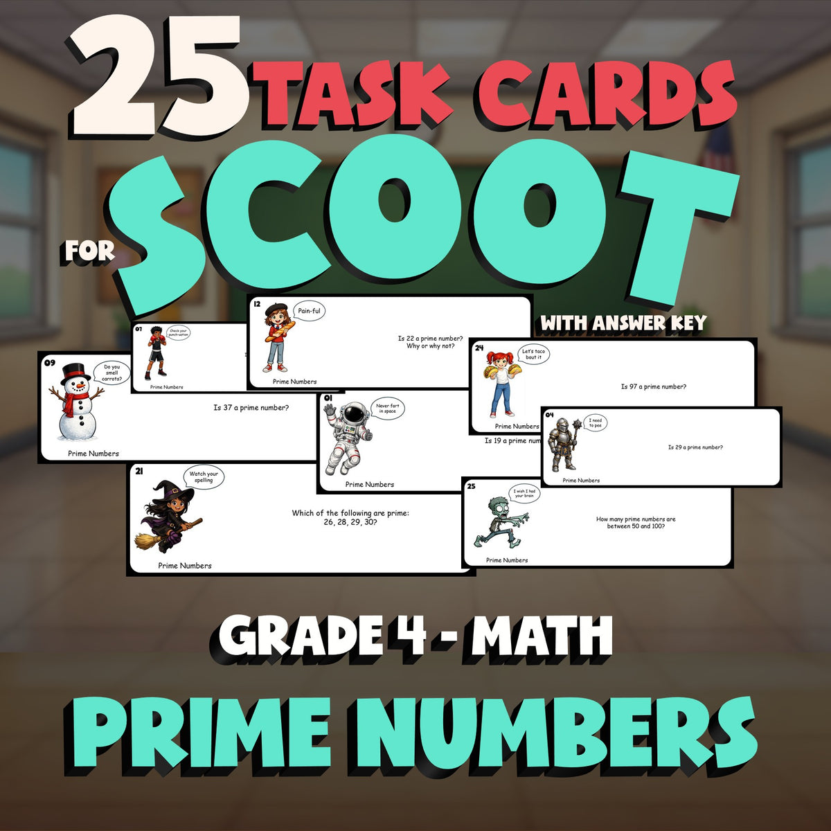 Prime Numbers SCOOT TASK CARDS Math Game - No Prep Grade 4 Review Activity