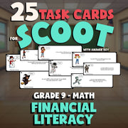 Financial Literacy SCOOT TASK CARDS Math Game - No Prep Grade 9 Review Activity