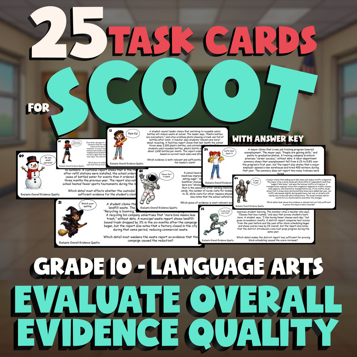 Evaluate Overall Evidence Quality SCOOT TASK CARDS ELA Game - No Prep Grade 10
