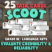 Evaluate Credibility & Reliability SCOOT TASK CARDS ELA Game - No Prep Grade 10