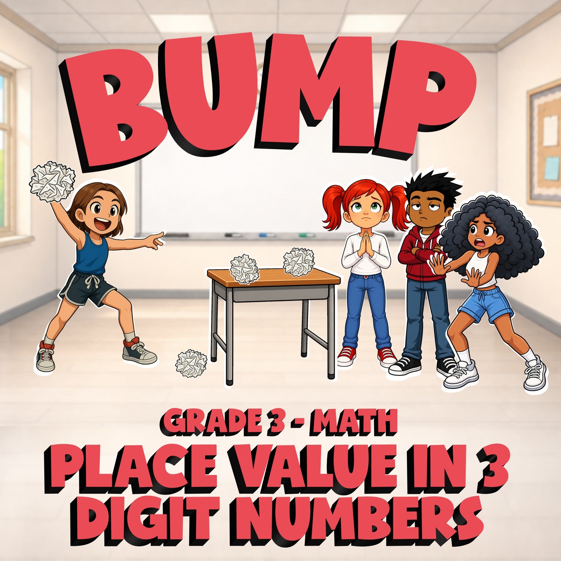 Place Value in 3 Digit Numbers BUMP Math Game - No Prep Grade 3 Review Activity